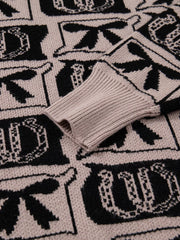 Bows & Horseshoes Pattern Round-Neck Sweater