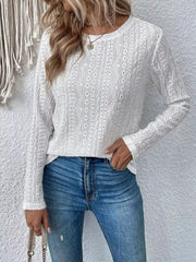 Eyelet Round-Neck Long-Sleeve Blouse - Plus Size