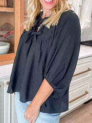 Bow Tie Neck 3/4-Sleeve Blouse
