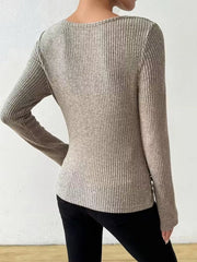 Cowl Neck Ribbed Long-Sleeve Sweater