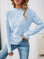 Long-Sleeve Diamond Eyelet Knit Top
