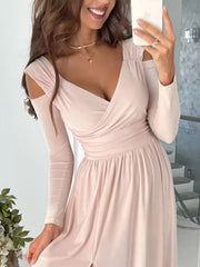 Slit Surplice Cold-Shoulder Maxi Dress
