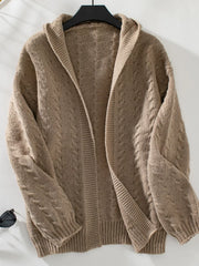 Cable Knit Open-Front Hooded Cardigan