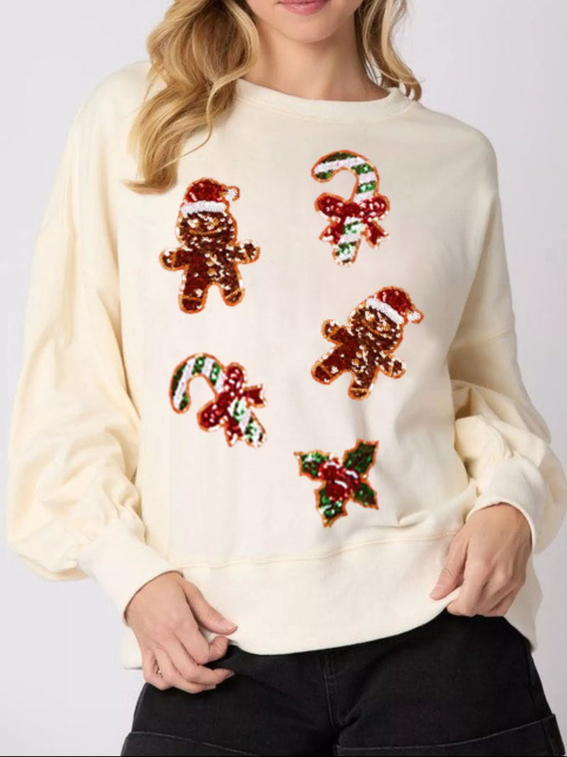 Christmas Holiday Sequined Gingerbread Sweatshirt