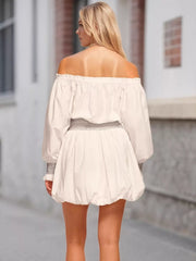 Off-Shoulder Bubble Hem Mini Dress