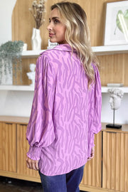 Printed Smocked Long-Sleeve Blouse - Plus Size