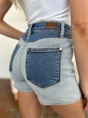 Judy Blue Color-Block Denim Shorts - Plus Size