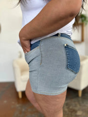 Judy Blue Color-Block Denim Shorts - Plus Size
