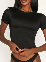 Round-Neck Short-Sleeve Swim Top