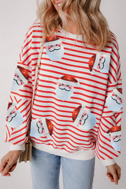 Sequin Santa Striped Round-Neck Long-Sleeve Sweatshirt