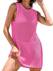 Color-Block Openwork Sleeveless Cutout Back Cover-Up