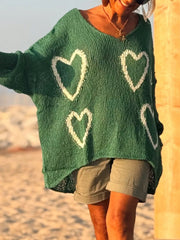 Heart V-Neck Drop-Shoulder Sweater