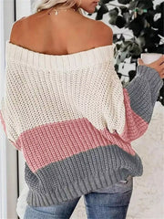 Off-Shoulder Color-Block Sweater