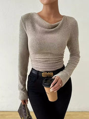 Cowl Neck Ribbed Long-Sleeve Sweater