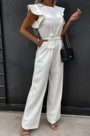 Round-Neck Cap Sleeve Jumpsuit
