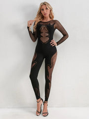 Fishing Net Sheer Long-Sleeve Jumpsuit
