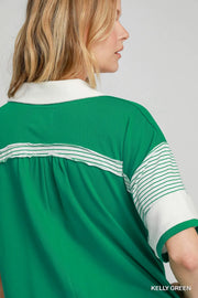 Umgee French Terry Collared Colorblock Romper