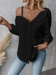 Asymmetrical Cold-Shoulder Button-Up Shirt