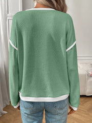 Rib-Knit Contrast Trim Sweater