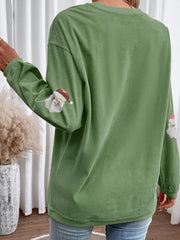 Corded Ribbed Sequin Patched Santa Claus Graphic Sweatshirt