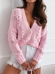 Openwork Button-Up V-Neck Cardigan