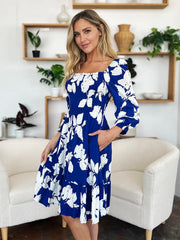 Floral Ruffle Hem Smocked Dress Pocketed - Plus Size