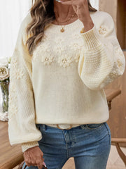 Flower Round-Neck Long-Sleeve Sweater