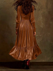 Velvet V-Neck Long-Sleeve Maxi Dress