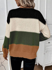 Color-Block Round-Neck Knit Sweater