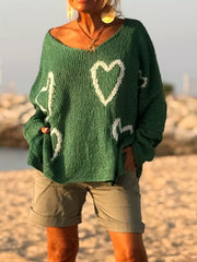 Heart V-Neck Drop-Shoulder Sweater