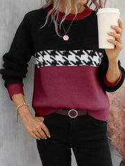Color-Block Houndstooth Sweater