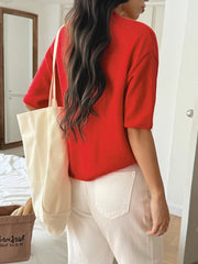 Ribbed Hem Round-Neck Sweater