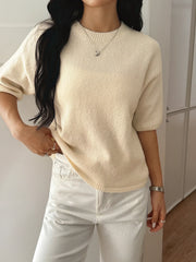 Ribbed Hem Round-Neck Sweater
