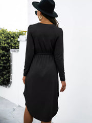 Drawstring Waist Long-Sleeve Dress