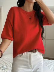 Ribbed Hem Round-Neck Sweater