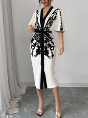 Button-Front Half-Sleeve Dress