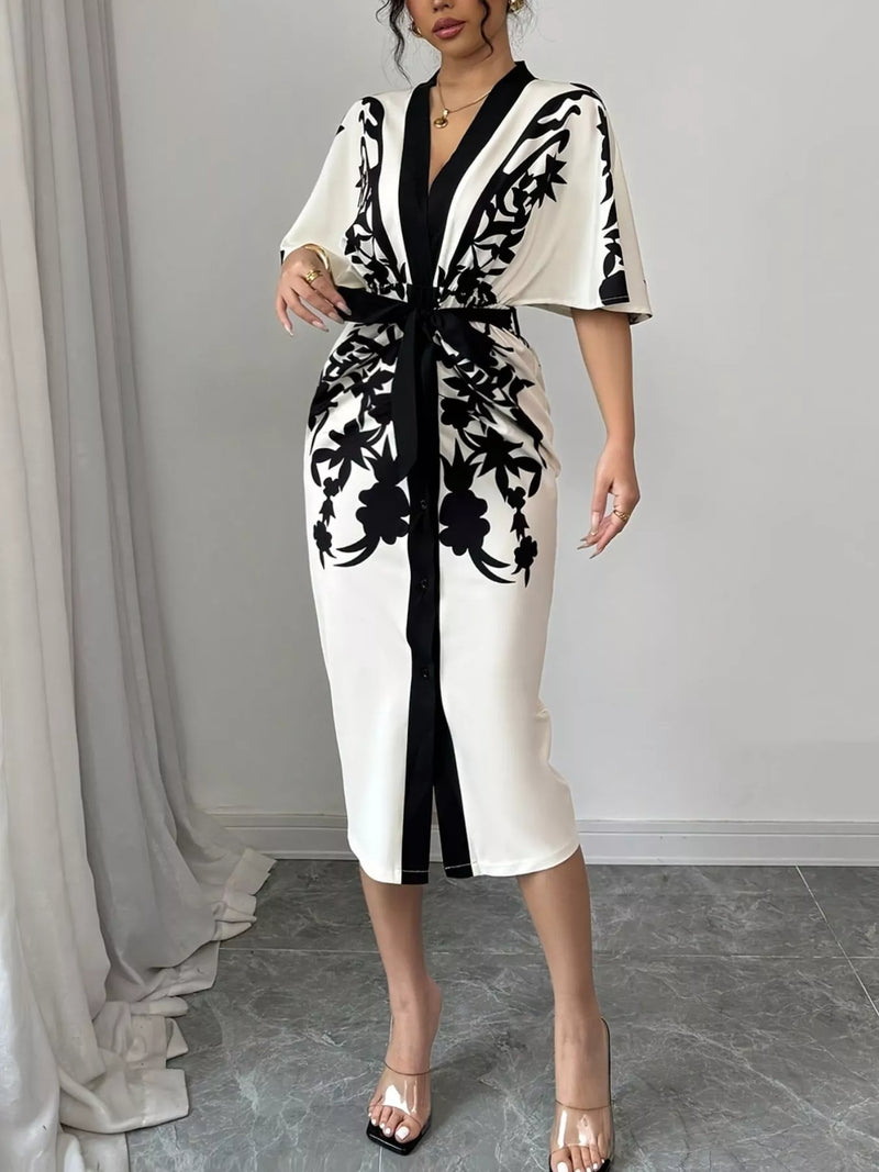 Button Front Half Sleeve Dress