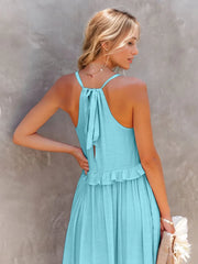 Ruffled Sleeveless Tiered Maxi Dress Pocketed