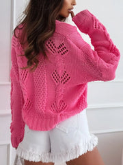 Openwork Button-Up V-Neck Cardigan
