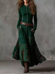 Plaid Button-Front Long-Sleeve Dress - Plus Size