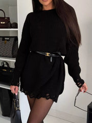 Distressed Round-Neck Drop-Shoulder Sweater Dress