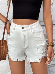 Distressed Raw Hem High-Rise Denim Shorts