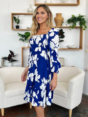 Floral Ruffle Hem Smocked Dress Pocketed - Plus Size