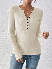 Rib-Knit Button-Front Knit Top