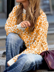 Leopard Drop-Shoulder Chunky Knitted Cardigan
