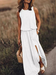 Round-Neck Sleeveless Slit Maxi Dress - Plus Size