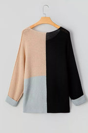 Color-Block Knit V-Neck Relaxed Sweater