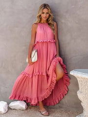 Ruffled Sleeveless Tiered Maxi Dress Pocketed