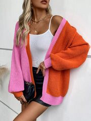 Color-Block Open-Front Knit Cardigan