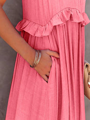 Ruffled Sleeveless Tiered Maxi Dress Pocketed
